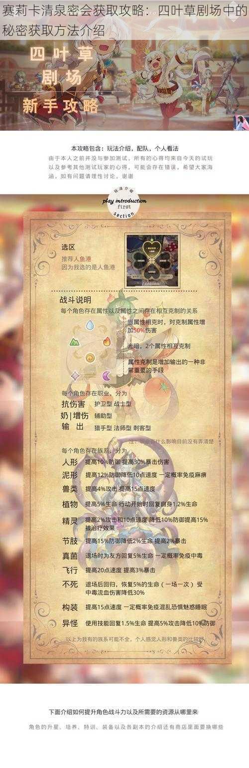 赛莉卡清泉密会获取攻略:四叶草剧场中的秘密获取方法介绍
